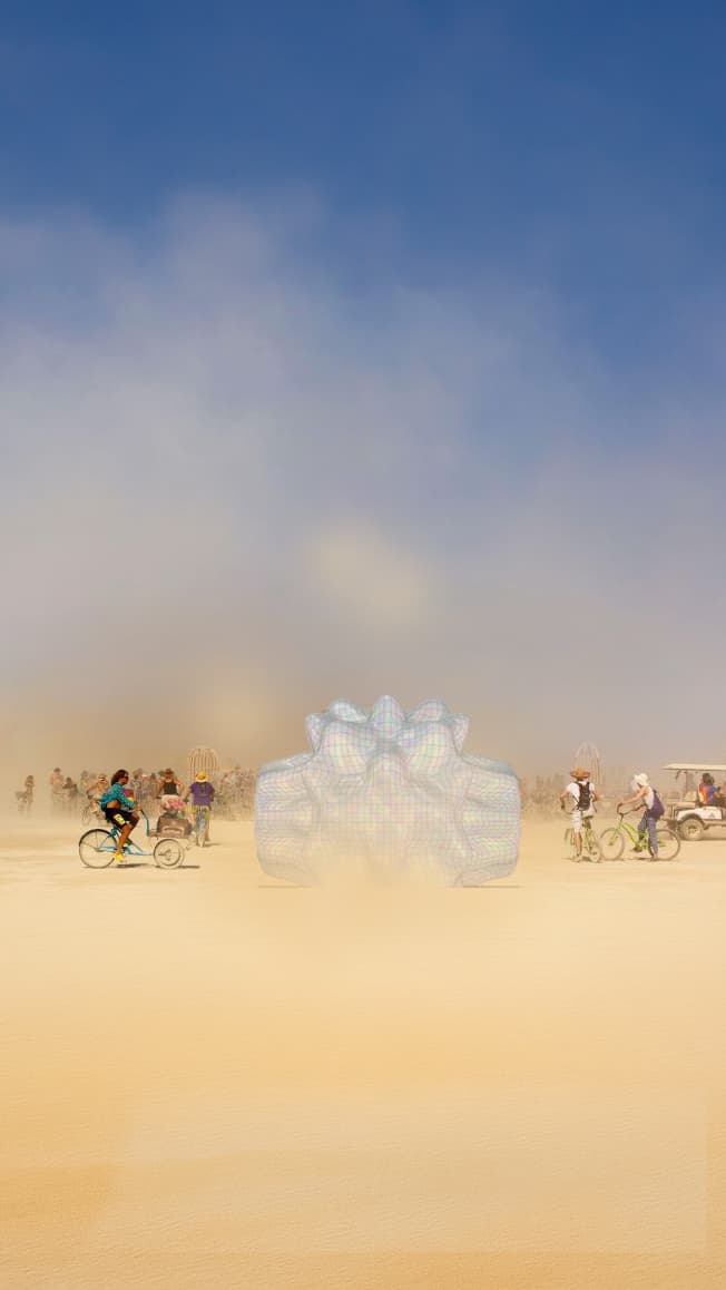 Dusty render of the sculpture emerging from the playa