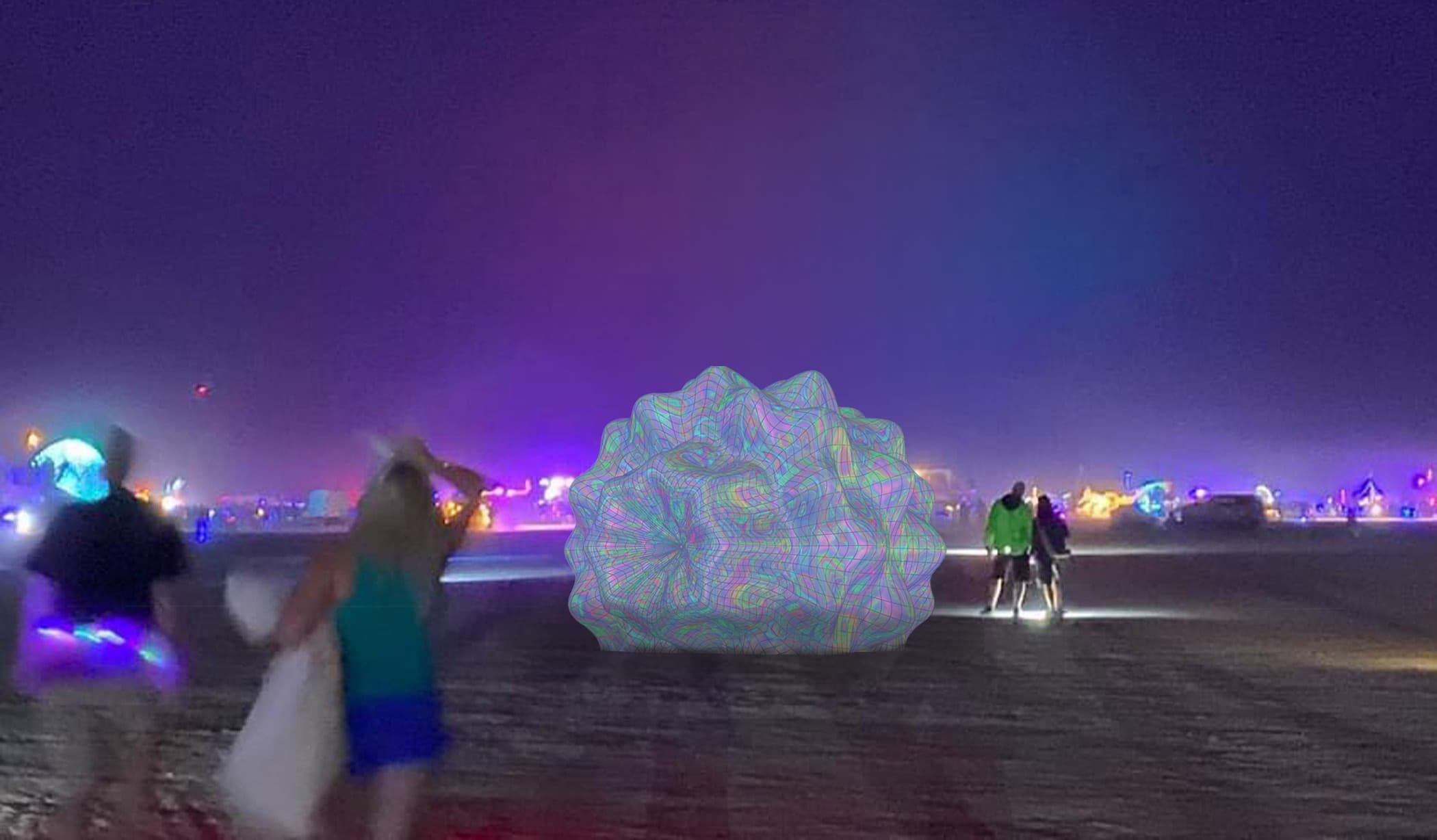 Daytime render of the sculpture near other playa artworks